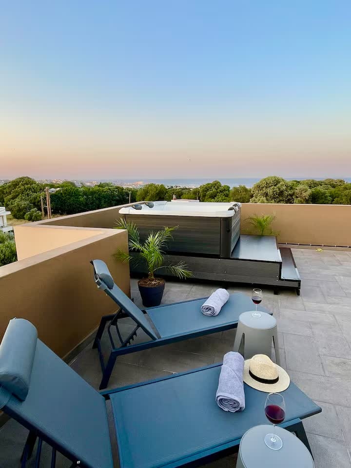 Luxury outdoor jacuzzi at Bliss Accommodation in Rhodes